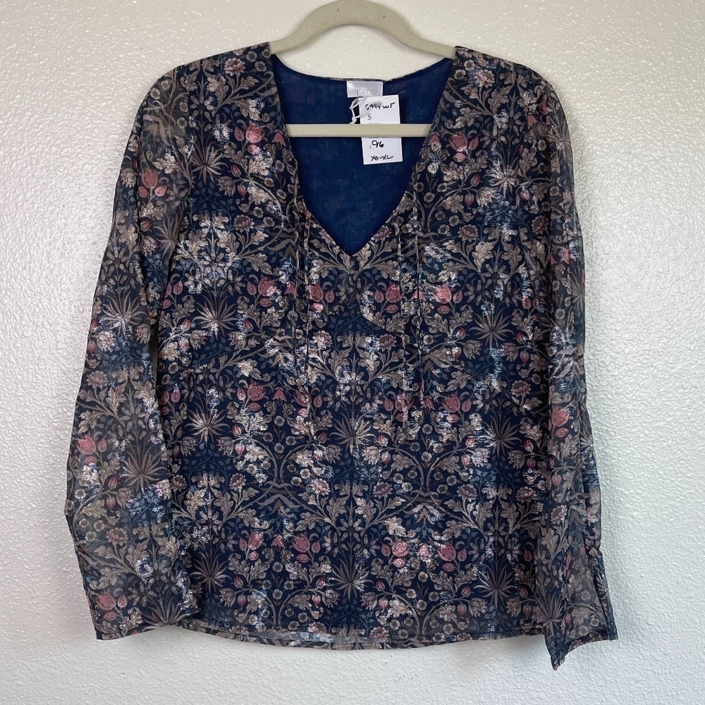 ECRU Clarke Peasant Blouse Women's size S Navy Blue Pink Gypsy NWT's